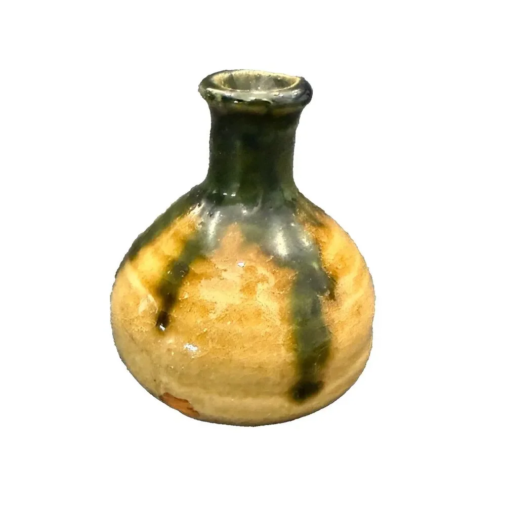 Vintage mini ceramic vase, Green and Beige, Made in Japan, Shorter One